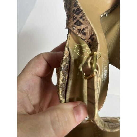 Stuart Weitzman for Scoop Snake Platform Heels Sandals Jute Straw Peep Toe Ankle - Picture 11 of 12